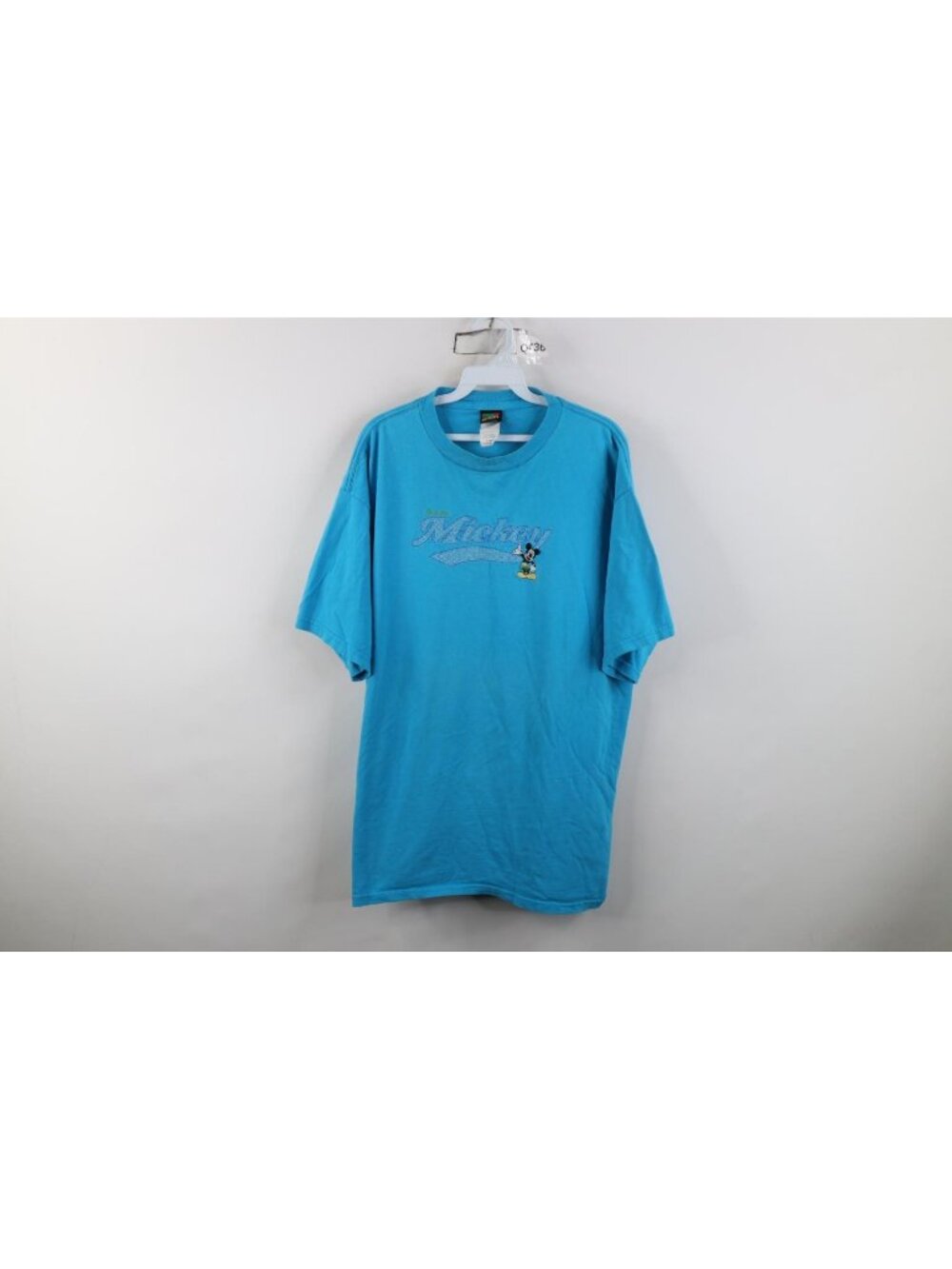 Vtg 90s Disney Mickey Mouse T-Shirt Mens Size XL Blue Cotton Script Spell Out